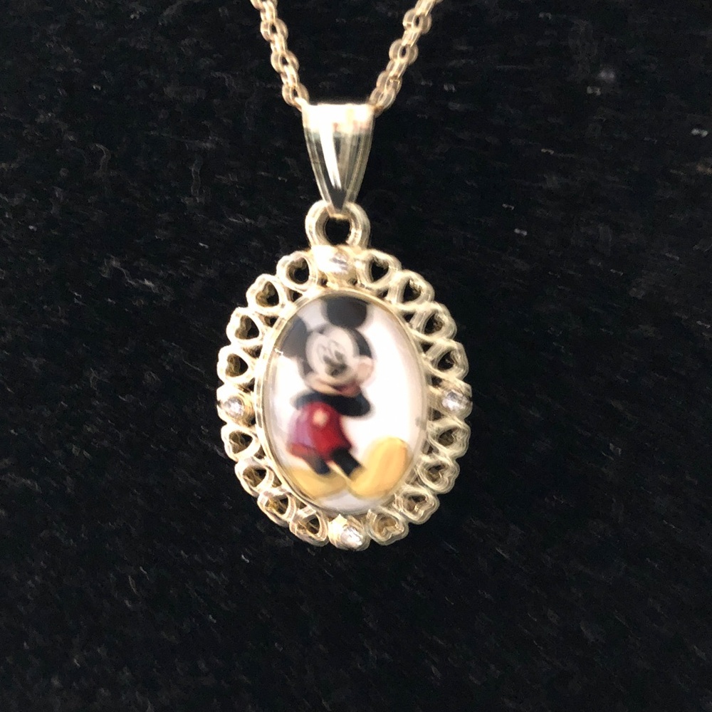 Gold-Tone Mickey Mouse Oval Pendant Necklace - Women Jewelry - Picture 8 of 9